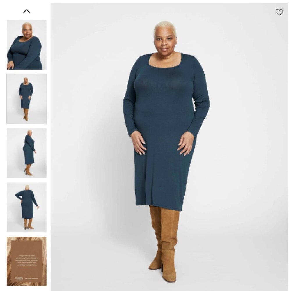 Universal Standard Foundation Long Sleeve Square Neck Dress Deep Sea NWT